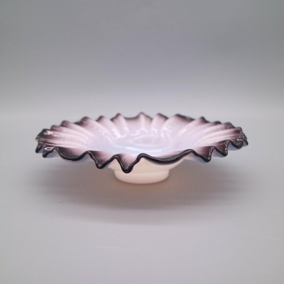 Vintage Deep Amethyst Opaline Milk Glass Victorian-Style Footed Bowl | Art Glass - Picture 3 of 6